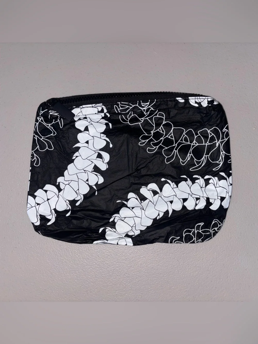 Black and White Floral Zip Pouch - Women's Bag